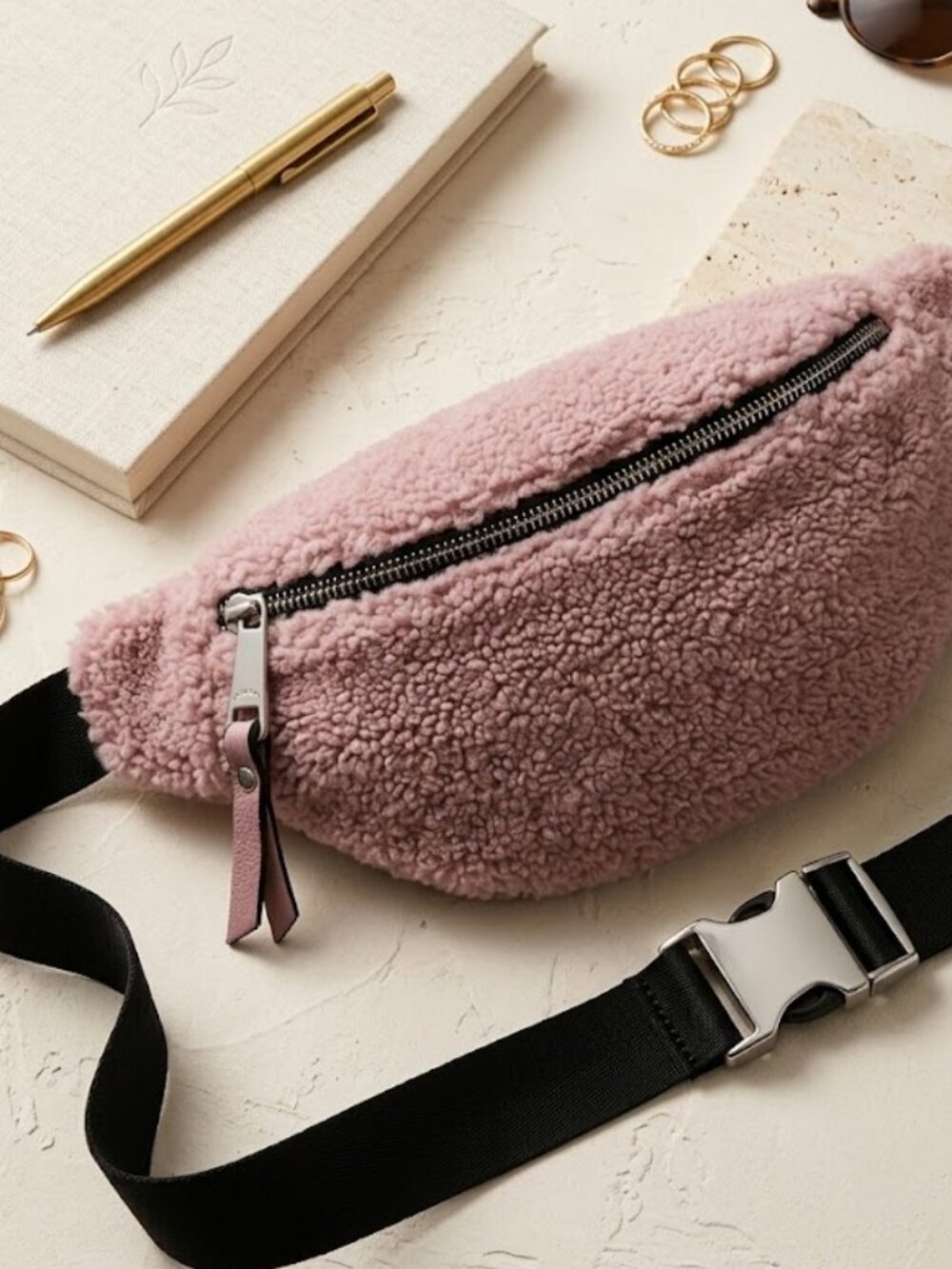 Pink faux fur fanny pack